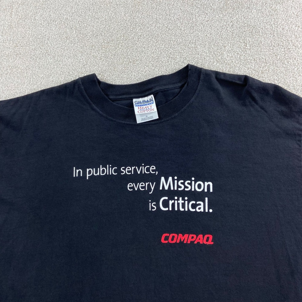 Vtg Compaq T-Shirt Mens XL Black Mission is Critical Tech Promo Tee